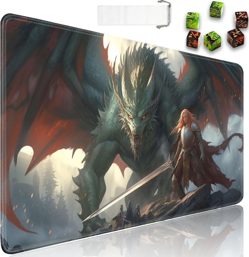 JVGFYNKL حصيرة لعب MTG + حقيبة سفر بسحاب + 6 نرد عداد، لحصائر ألعاب الورق أو وسادة ماوس كبيرة، مطاط مضاد للانزلاق 24 × 14 بوصة، حصيرة لعبة Dragon's Sin of Wrath TCG - Image 1